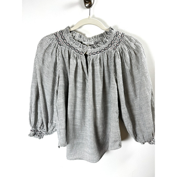 Vince Soft Cotton Cottagecore Prairie Rosette Keyhole Preppy Peasant Blouse S - Picture 1 of 7
